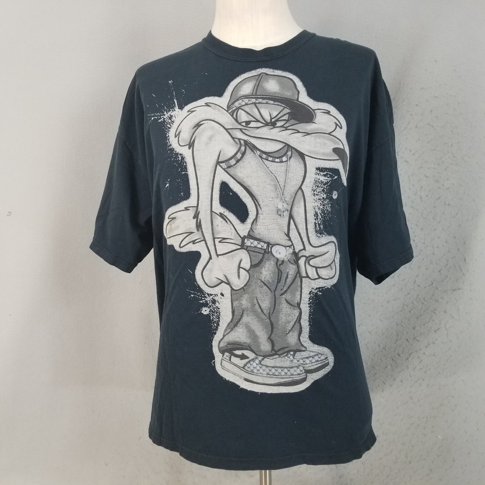 Looney Tunes T Shirt Mens 2XL Black Wile E Coyote Hip Hop Graphic Streetwear Tee